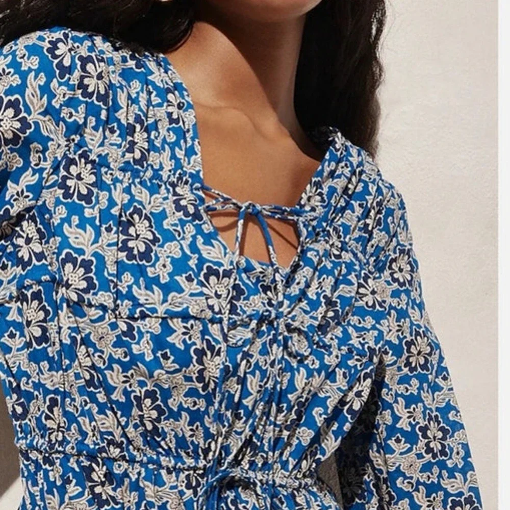 J.Crew Blue Floral Tie Front Mini Dress Beachy Cottagecore Large